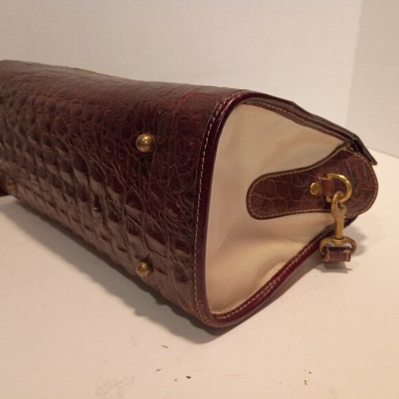 Vintage BRAHMIN Croc & Ivory Smooth Leather Zip-top 2-Way Crossbody Bag - Picture 13 of 15